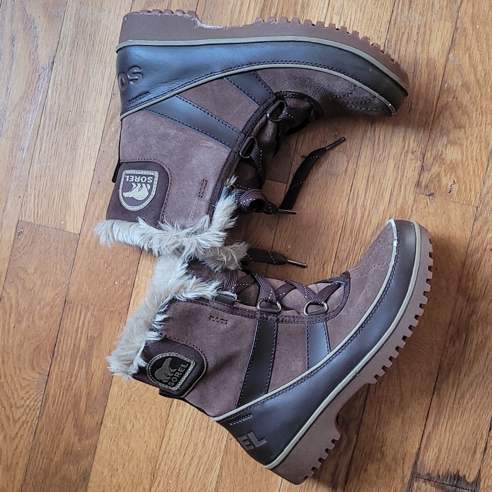 Sorel womens waterproof winter boots lace up brown mids preowned snow boots